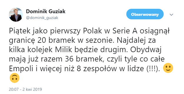 NIEBYWAŁA skuteczność Piątka i Milika w lidze O.o